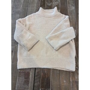 Sincerely Jules Women's Small Beige Fuzzy‎ Knit Mock Neck Pullover Sweater